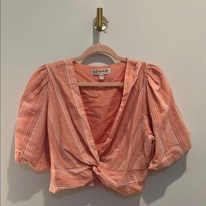 Anthropologie Dolan Pink Puff Sleeve Tie Front Blouse